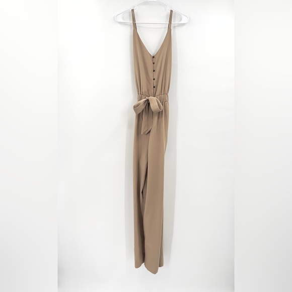 Easel Tan Jumpsuit with Tie-Waist and Relaxed Fit - Picture 9 of 10